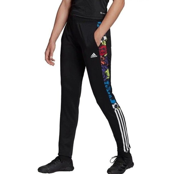 adidas Womens XS Tiro Flower Soccer Track Pant Black Multicolor - Picture 1 of 9